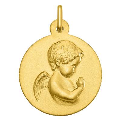 Médaille Ronde Ange en Prière Or Jaune 375, Diamètre 16 mm - Ocarat
