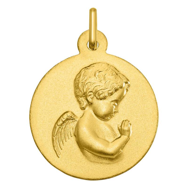Médaille Ronde Ange en Prière Or Jaune 375, Diamètre 16 mm - Ocarat