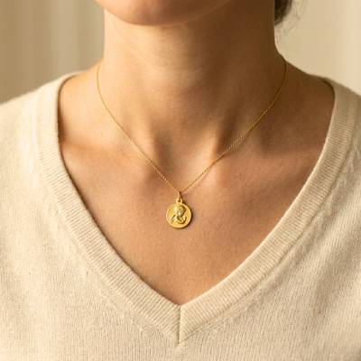 Médaille Ronde Ange en Prière Or Jaune 375, Diamètre 16 mm - Ocarat