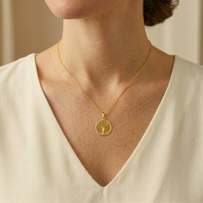 Médaille Arbre de Vie Ajouré Grand Feuillage en Or Jaune 375, Diamètre 17 mm - Ocarat