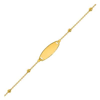 Gourmette Tonneau Perlée en Or Jaune 375, Longueur 14 cm Ajustable - Ocarat