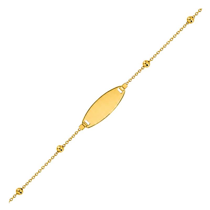 Gourmette Tonneau Perlée en Or Jaune 375, Longueur 14 cm Ajustable - Ocarat
