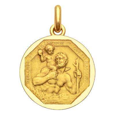 Médaille Saint Christophe Gravée en Or Jaune 750, Diamètre 22 mm - Becker
