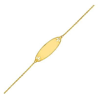 Gourmette Ovale Feuilles Ajourées en Or Jaune 375, Longueur 14 cm - Ocarat