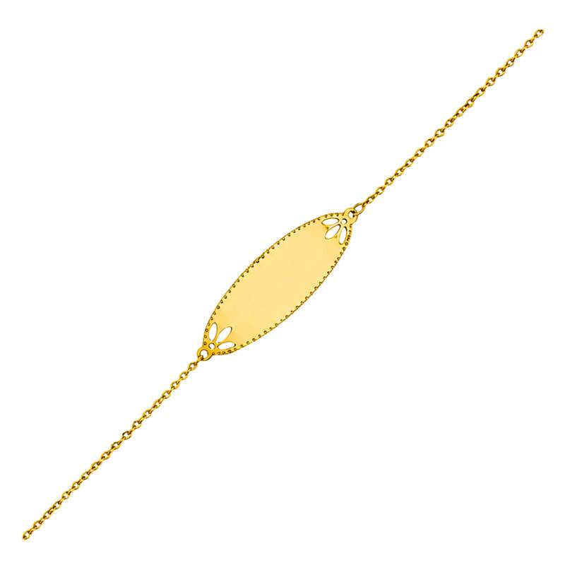 Gourmette Ovale Feuilles Ajourées en Or Jaune 375, Longueur 14 cm - Ocarat