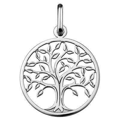 Médaille Arbre de Vie Ajouré Grand Feuillage en Or Blanc 750, Diamètre 17 mm - Argyor