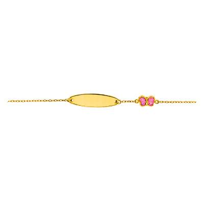 Gourmette Ovale Papillon Rose en Or Jaune 375, Longueur 14 cm Ajustable - Ocarat
