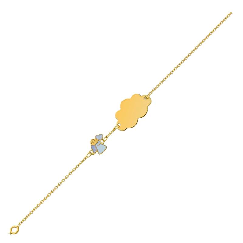 Gourmette Nuage & Ange Bleu en Or Jaune 375, Longueur 14 cm Ajustable - Ocarat