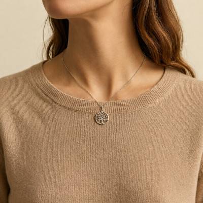 Médaille Arbre de Vie Ajouré Grand Feuillage en Or Blanc 375, Diamètre 17 mm - Ocarat