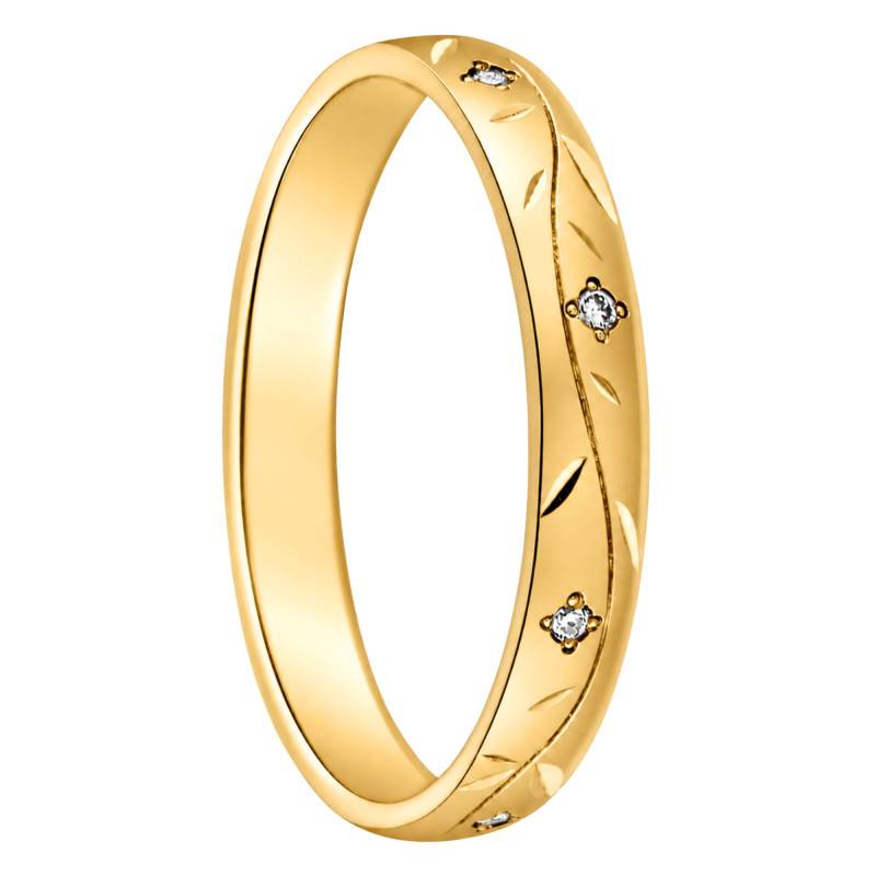 Alliance Demi-Bombée Rainurée Diamants 0,048 ct en Or Jaune 375, Largeur 3,5 mm - Fair'Belle