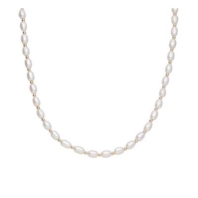 Collier Perles Blanches d'Eau Douce Grain de Riz en Or Jaune 750, Longueur 42 cm - Schmittgall