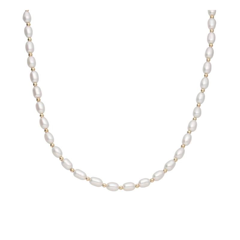 Collier Perles Blanches d'Eau Douce Grain de Riz en Or Jaune 750, Longueur 42 cm - Schmittgall