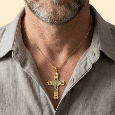 Croix Filigrane Vitrail en Or Jaune 750, Dimension 28 x 44 mm - Lumiosa