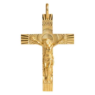 Croix Christ Solaire en Or Jaune 375, Dimension 21 x 34 mm - Lucas Lucor