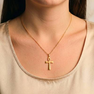 Croix de Vie Polie en Or Jaune 750, Dimension 17 x 32 mm - Emanessence