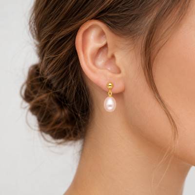 Boucles d'Oreilles Pendantes & Perles d'Eau Douce Roses en Or Jaune 750 - Schmittgall