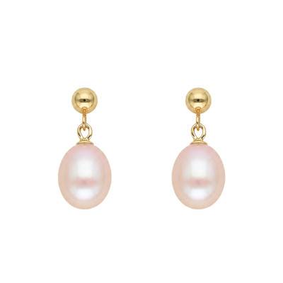 750/1000 Yellow Gold Pink Freshwater Pearl Drop Earrings - Schmittgall