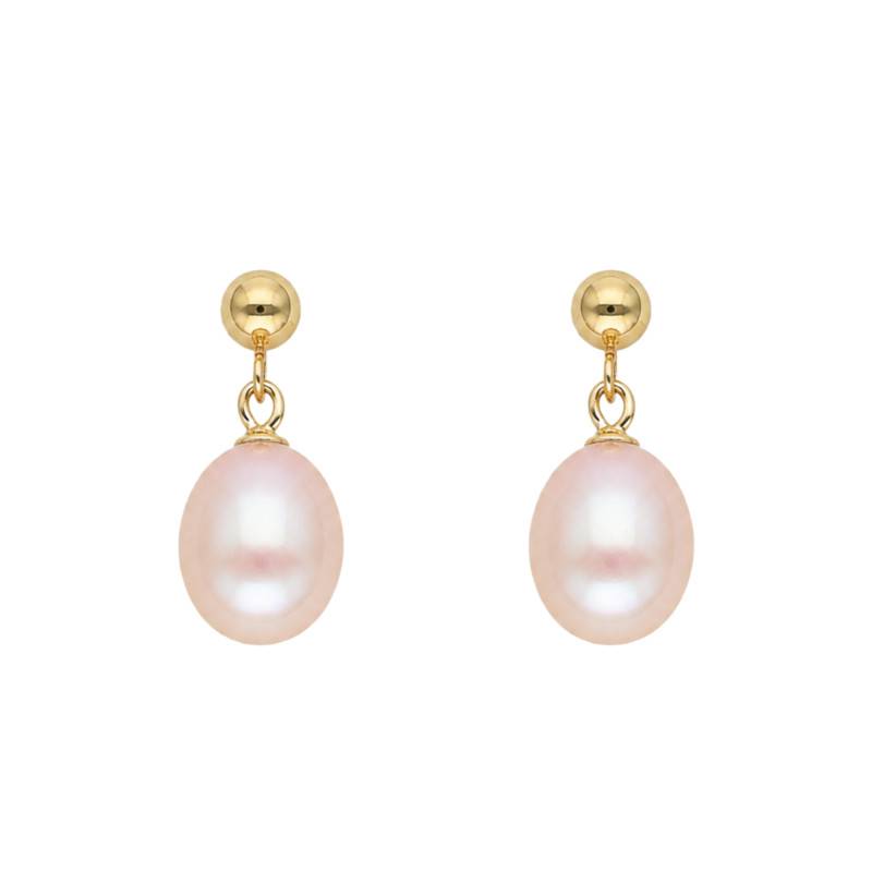750/1000 Yellow Gold Pink Freshwater Pearl Drop Earrings - Schmittgall