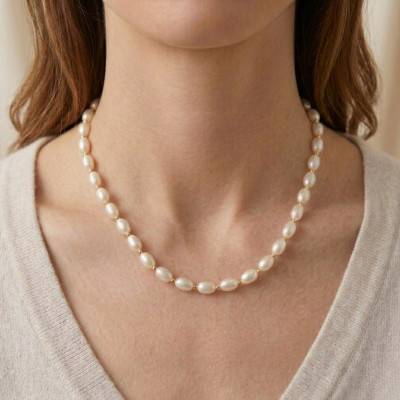 Collier Perles d'Eau Douce Grain de Riz en Or Jaune 750, Longueur 42 cm - Schmittgall
