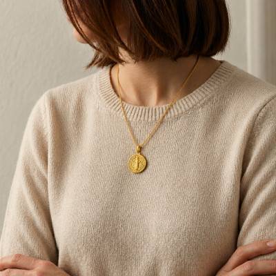 375 Yellow Gold Saint Benedict Scapular Medal, Diameter 16 or 18 mm - Ocarat