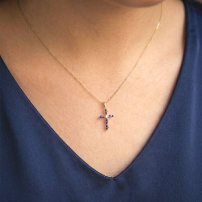 Croix Diamant 0,05 ct & Saphirs Ovales 0,55 ct en Or Jaune 375 ou 750 - Orphée