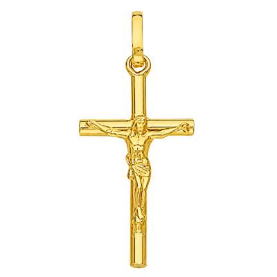 Pendentif Croix Christ Fil Rond en Or Jaune 750, Dimension 12 x 27 mm - Vandona