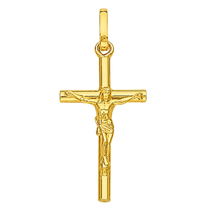 Pendentif Croix Christ Fil Rond en Or Jaune 750, Dimension 12 x 27 mm - Vandona