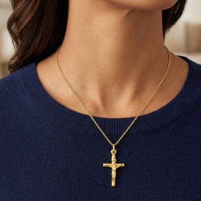 Croix Christ en Or Jaune 750, Dimension 15 x 25 cm - Emanessence