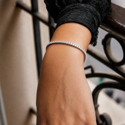 Bracelet Riviere en Or Blanc 375 ou 750 & 66 Diamants, Longueur 20 cm - Emanessence