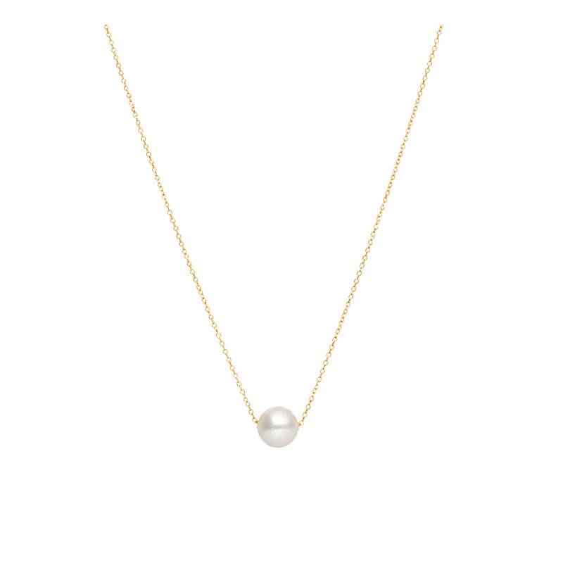 Collier Perle d'Eau Douce Semi-Ronde Blanche en Or Jaune 750, Longueur 41 cm - Schmittgall