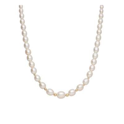 750 Yellow Gold Rice Grain Freshwater Pearl Necklace, 43 cm Adjustable - Schmittgall