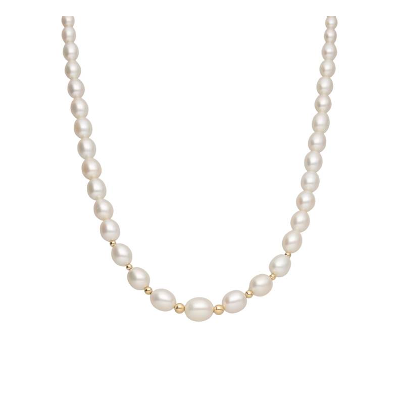750 Yellow Gold Rice Grain Freshwater Pearl Necklace, 43 cm Adjustable - Schmittgall