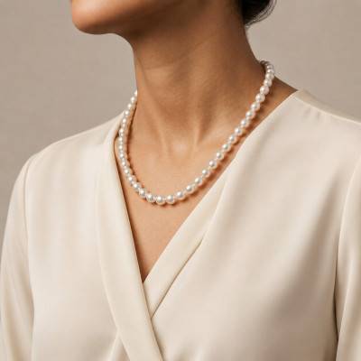 Collier Perles Blanches d'Eau Douce en Or Jaune 750, Longueur 42 cm - Schmittgall