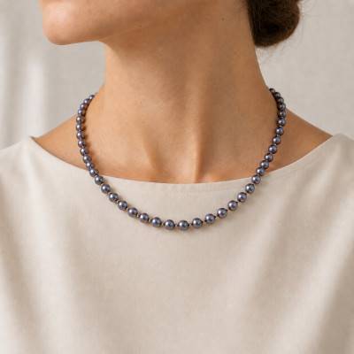 Collier Perles d'Eau Douce Baroque Noires en Or Jaune 375, Longueur 42cm - Schmittgall