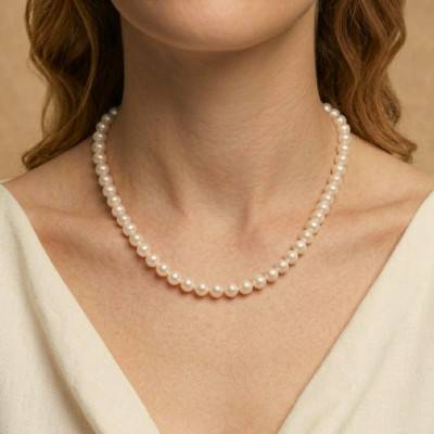 Collier Perles Blanches d'Eau Douce Chine en Or Jaune 750, Longueur 42 cm - Schmittgall