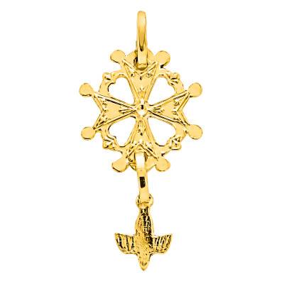 Croix Huguenote Ajourée en Or Jaune 750, Dimension 15 x 26 mm - Emanessence