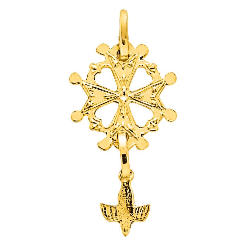 Open-Work Yellow 750/1000 Gold Huguenot Cross, 15 x 26 mm - Emanessence