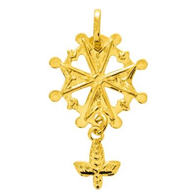 375/1000 Yellow Gold Open-Work Huguenot Cross 15 x 26 mm - Ocarat
