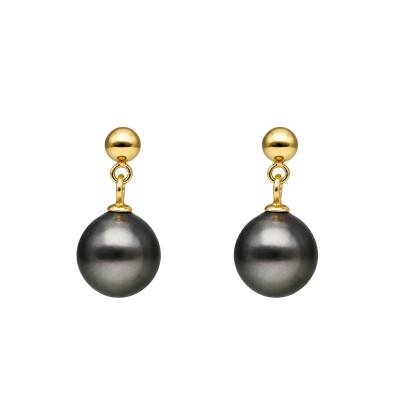 Boucles d'Oreilles Pendantes Perles de Tahiti en Or Jaune 750 - Schmittgall