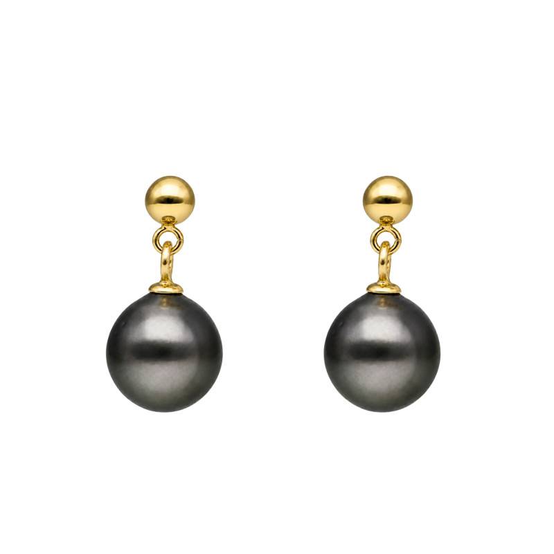 Boucles d'Oreilles Pendantes Perles de Tahiti en Or Jaune 750 - Schmittgall