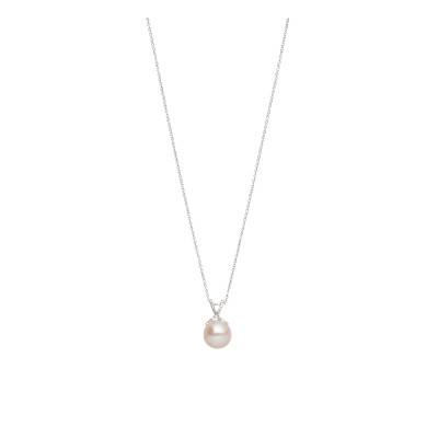 Collier Perle d'Akoya Ronde Blanche & Diamants en Or Blanc 750, Longueur 44 cm Ajustable - Schmittgall