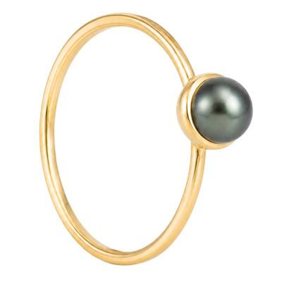 750/1000 Yellow Gold Tahitian Black Pearl Ring, Size 54 - Schmittgall