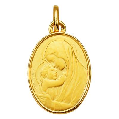 Médaille Ovale Vierge à l'Enfant Or Jaune - Emanessence