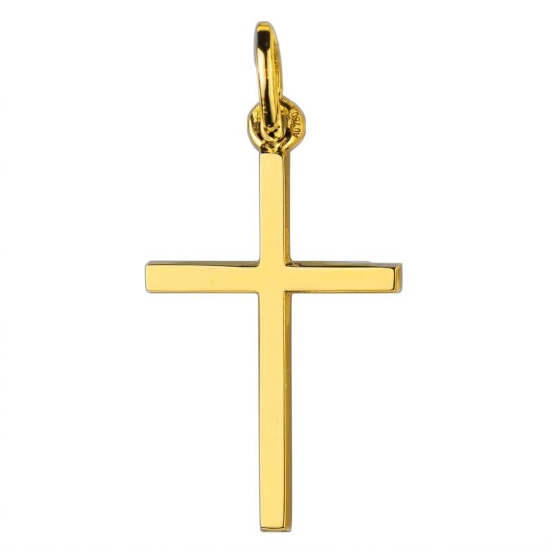 Croix Section Carrée en Or Jaune 750, Dimension 20 x 33 mm - Emanessence