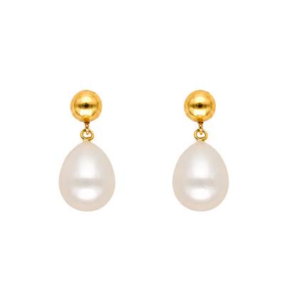 Boucles d'Oreilles Pendantes Perles d'Eau Douce en Or Jaune 750 - Schmittgall