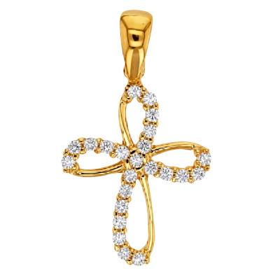 Pendentif Croix Ajouré & Oxydes de Zirconium en Or Jaune 375 - Ocarat