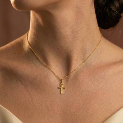 Croix de Vie Ankh Striée en Or Jaune 750, Dimension 10 x 17 mm - Emanessence
