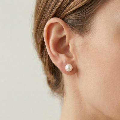 Boucles d'Oreilles Puces Perles d'Eau Douce Chine en Or Jaune 375, Diamètre 7 mm - Schmittgall