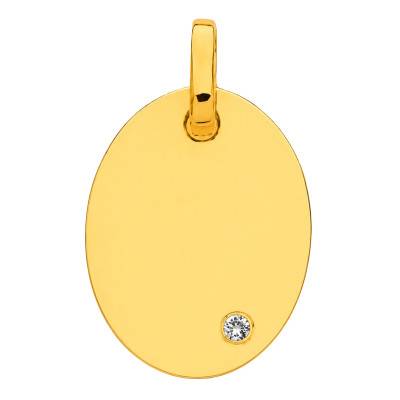 Médaille Ovale en Or Jaune 750 & Diamant 0,01 ct - Ocarat