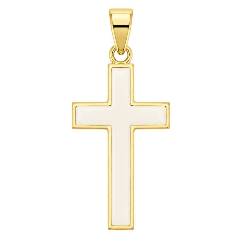 Pendentif Croix en Or jaune 375 & Émail Blanc, Dimension 12 x 22 mm - Ocarat